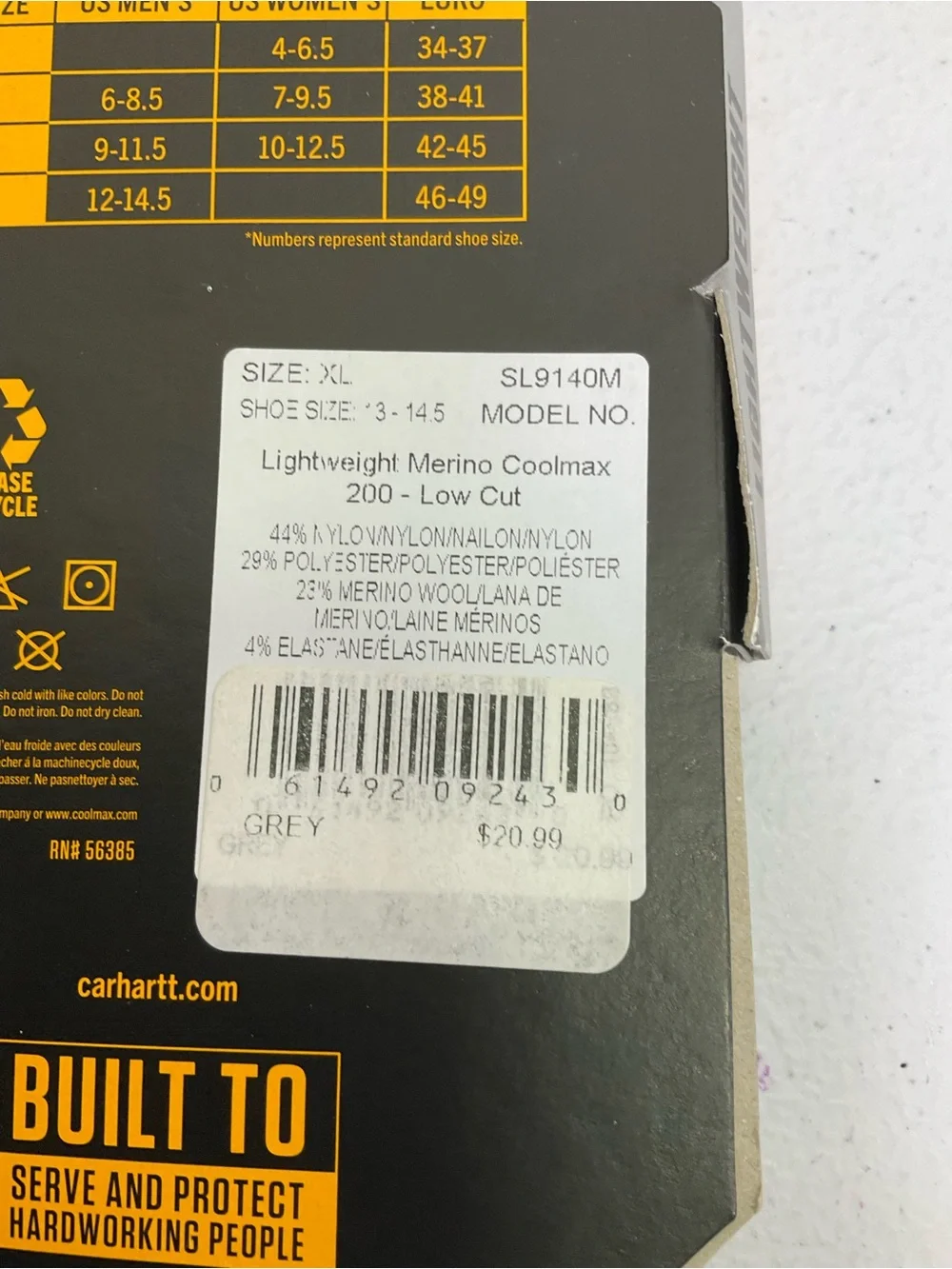 Carhartt Lightweight Merino Coolmax. 200 - Low Cut - Black